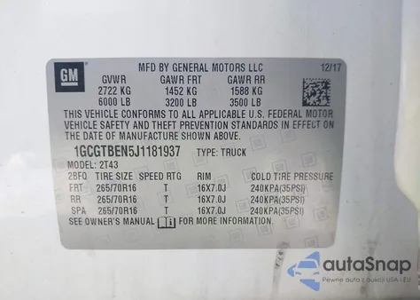 2018 Chevrolet Colorado Wt из США, поврежденный, VIN 1GCGTBEN5J1181937